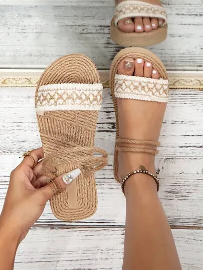 Chic Vacation Flats Trendy Womens Geometric Slides