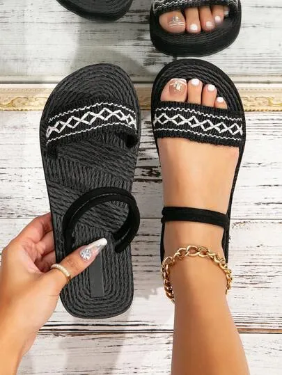 Chic Vacation Flats Trendy Womens Geometric Slides