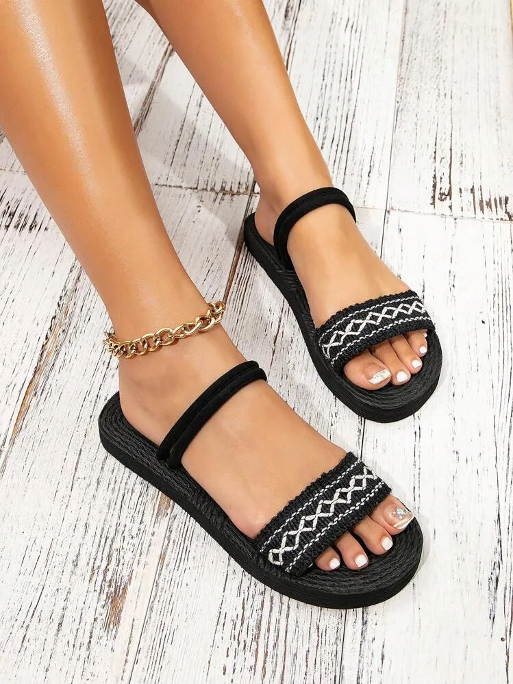 Chic Vacation Flats Trendy Womens Geometric Slides