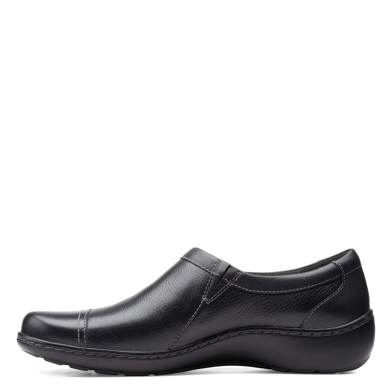 Clarks womens Cora Giny Loafer Flat, Black Tumbled/Smooth Leather, 9 Wide US