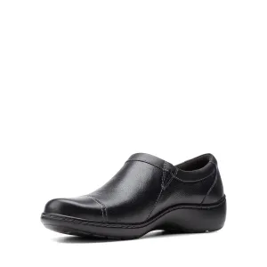 Clarks womens Cora Giny Loafer Flat, Black Tumbled/Smooth Leather, 9 Wide US