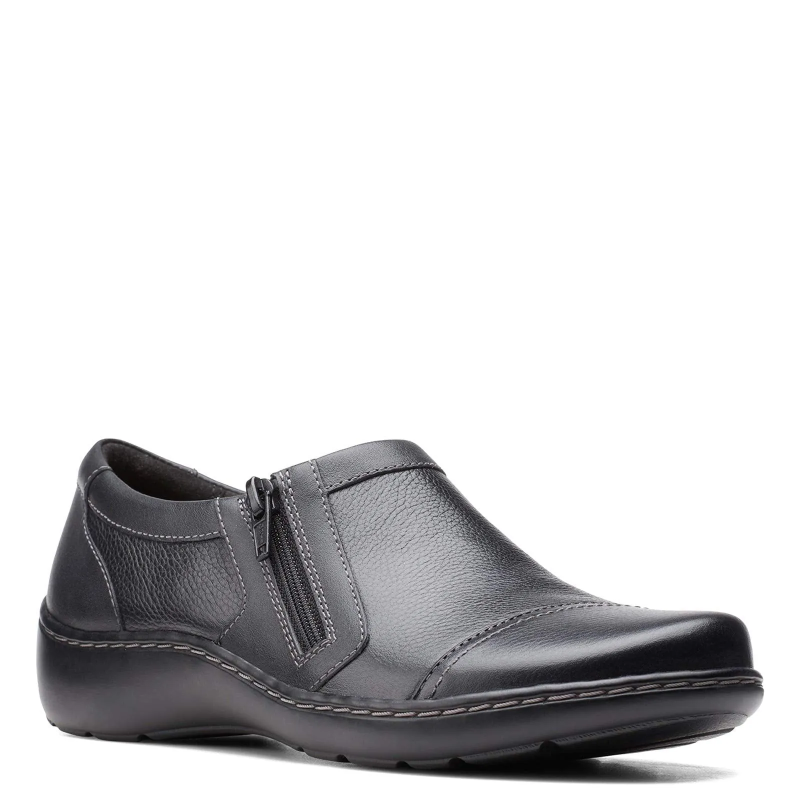 Clarks womens Cora Giny Loafer Flat, Black Tumbled/Smooth Leather, 9 Wide US