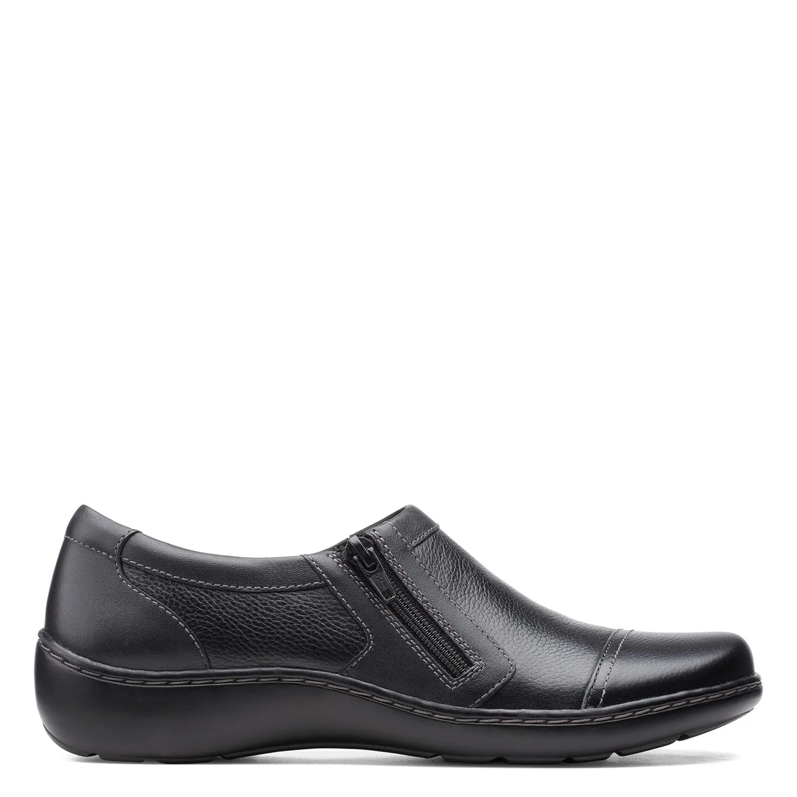 Clarks womens Cora Giny Loafer Flat, Black Tumbled/Smooth Leather, 9 Wide US