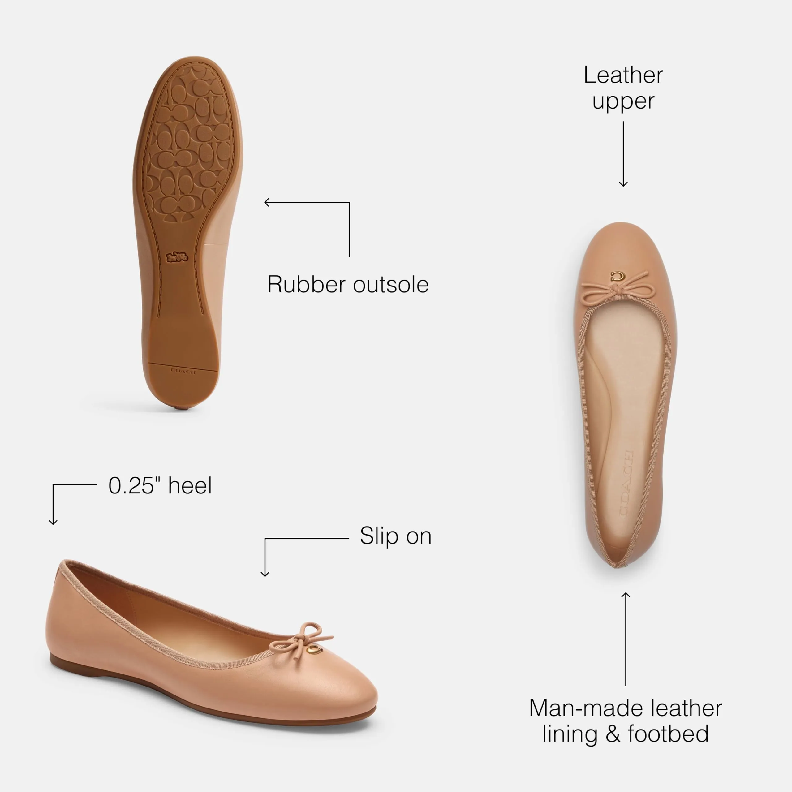 Coach Women's Abigail Leather Ballet Flat, Beechwood, 5.5