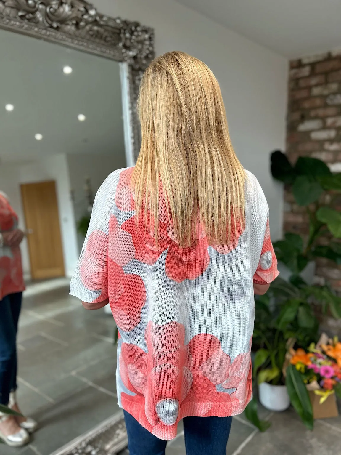 Coral Pearl Flower Knit Top Wendy