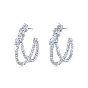 Crossover Double Hoop Earrings with Diamonds