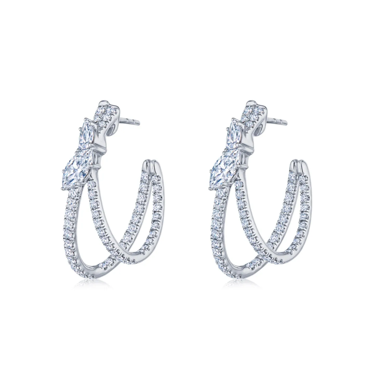 Crossover Double Hoop Earrings with Diamonds