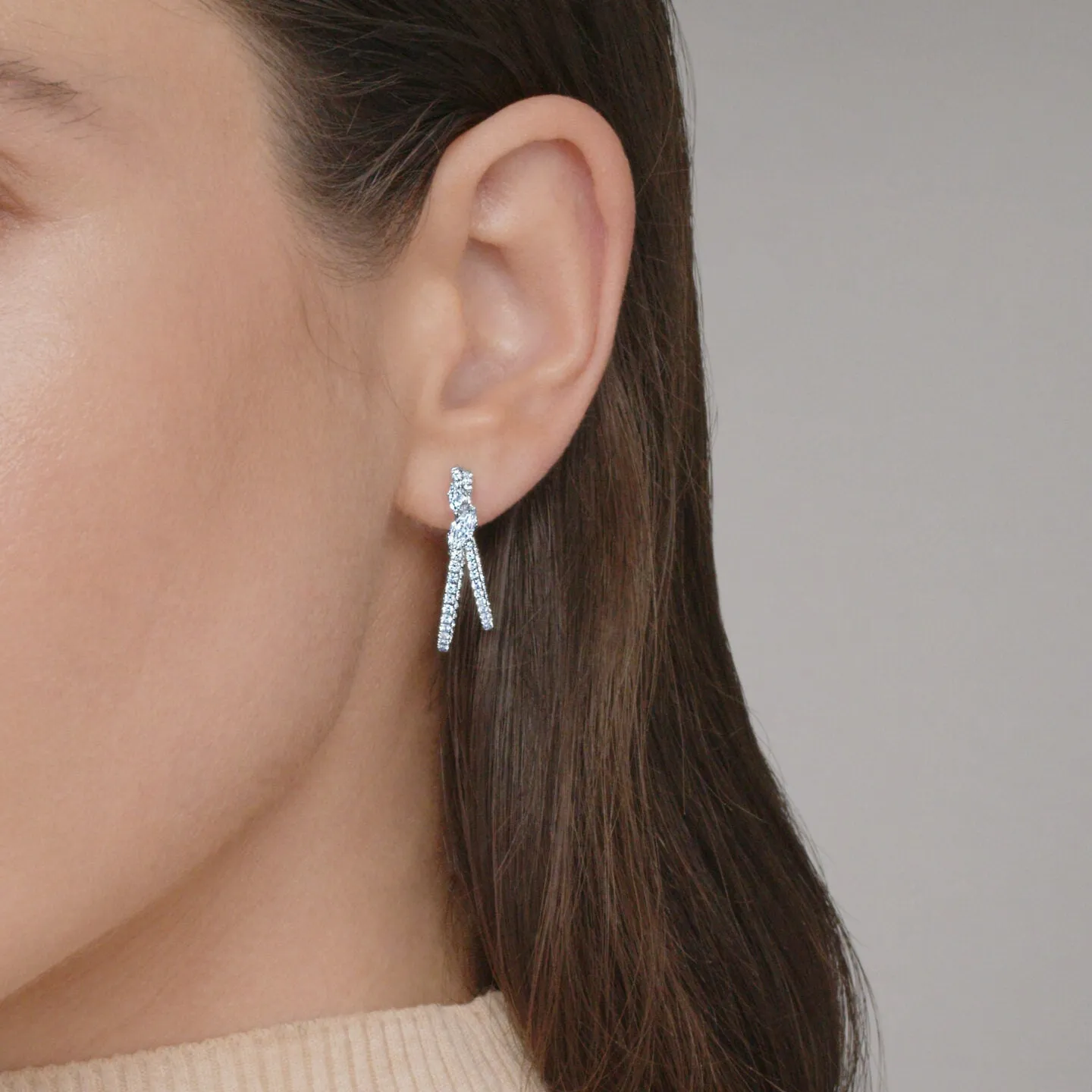 Crossover Double Hoop Earrings with Diamonds