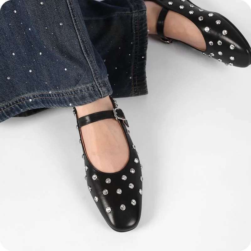 Crystal Studded Mary Janes Flats | 2 Colors | Poundton