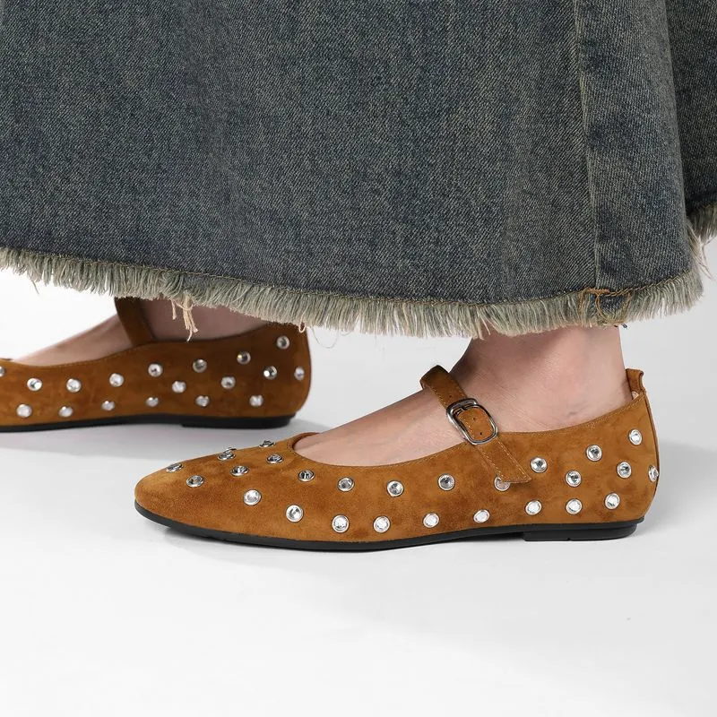 Crystal Studded Mary Janes Flats | 2 Colors | Poundton