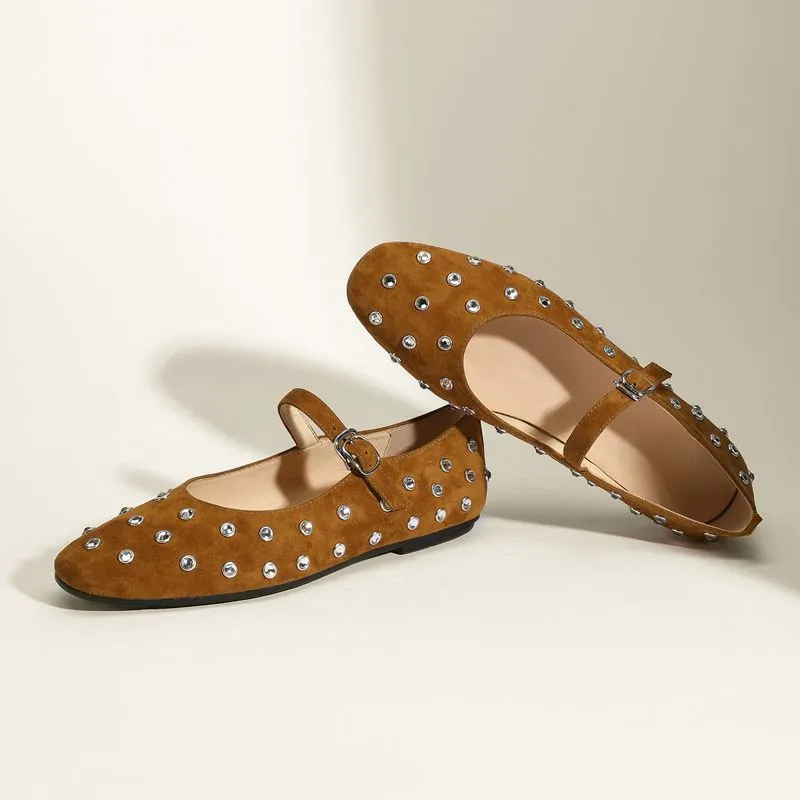 Crystal Studded Mary Janes Flats | 2 Colors | Poundton