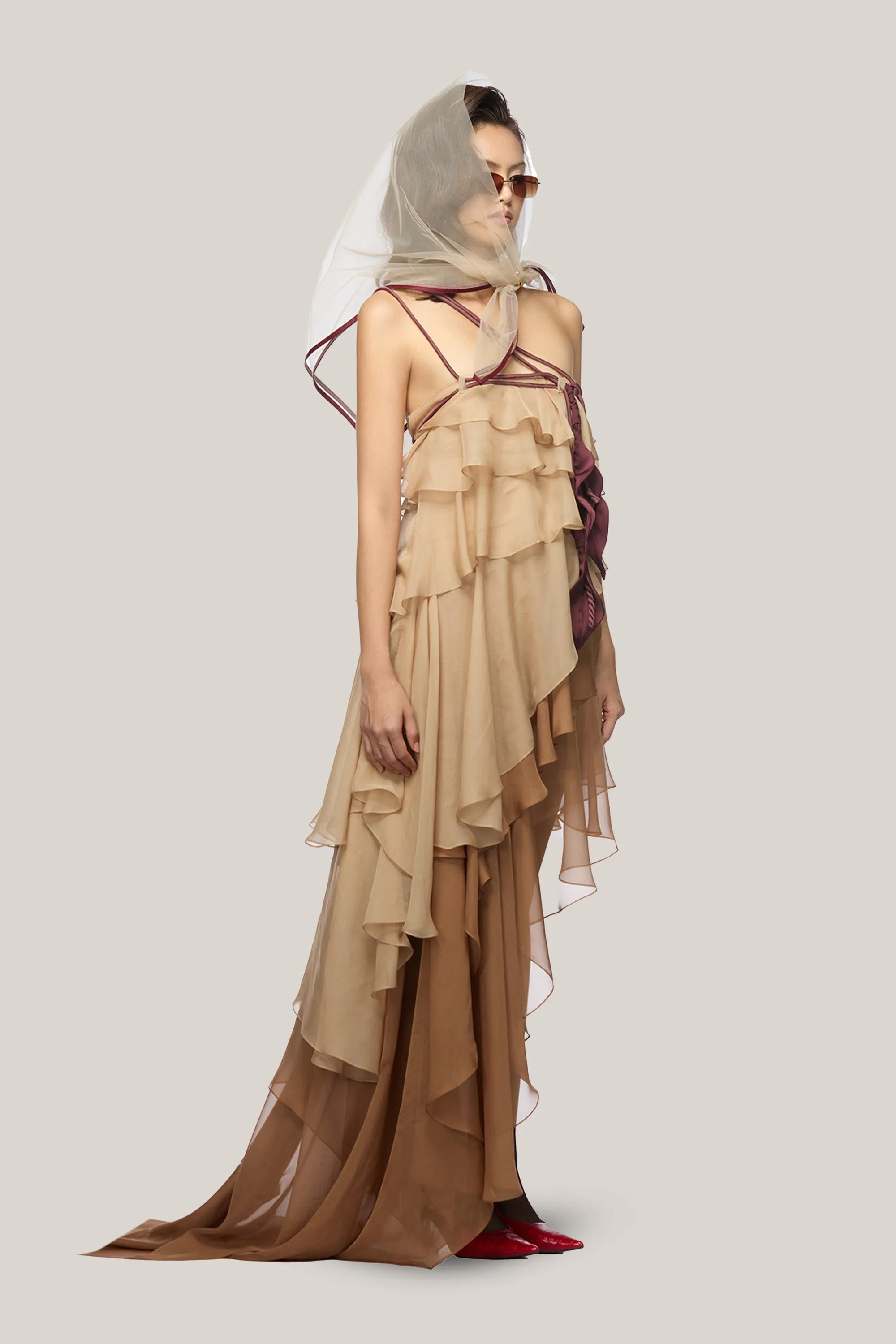 DAS LA VIE • Karina Asymmetric Layered Organza Voile High-low Dress