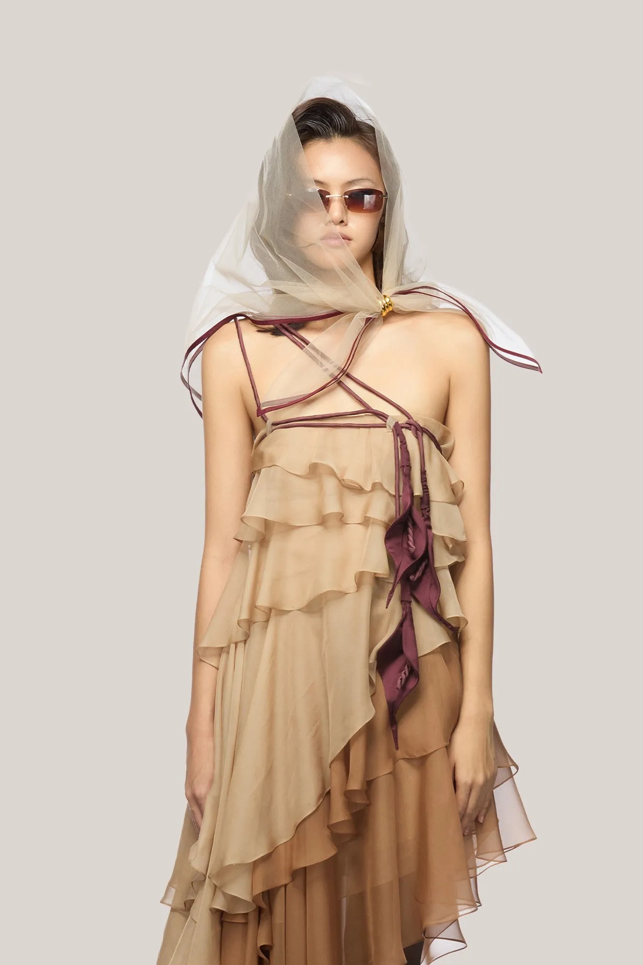 DAS LA VIE • Karina Asymmetric Layered Organza Voile High-low Dress