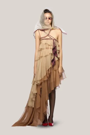 DAS LA VIE • Karina Asymmetric Layered Organza Voile High-low Dress