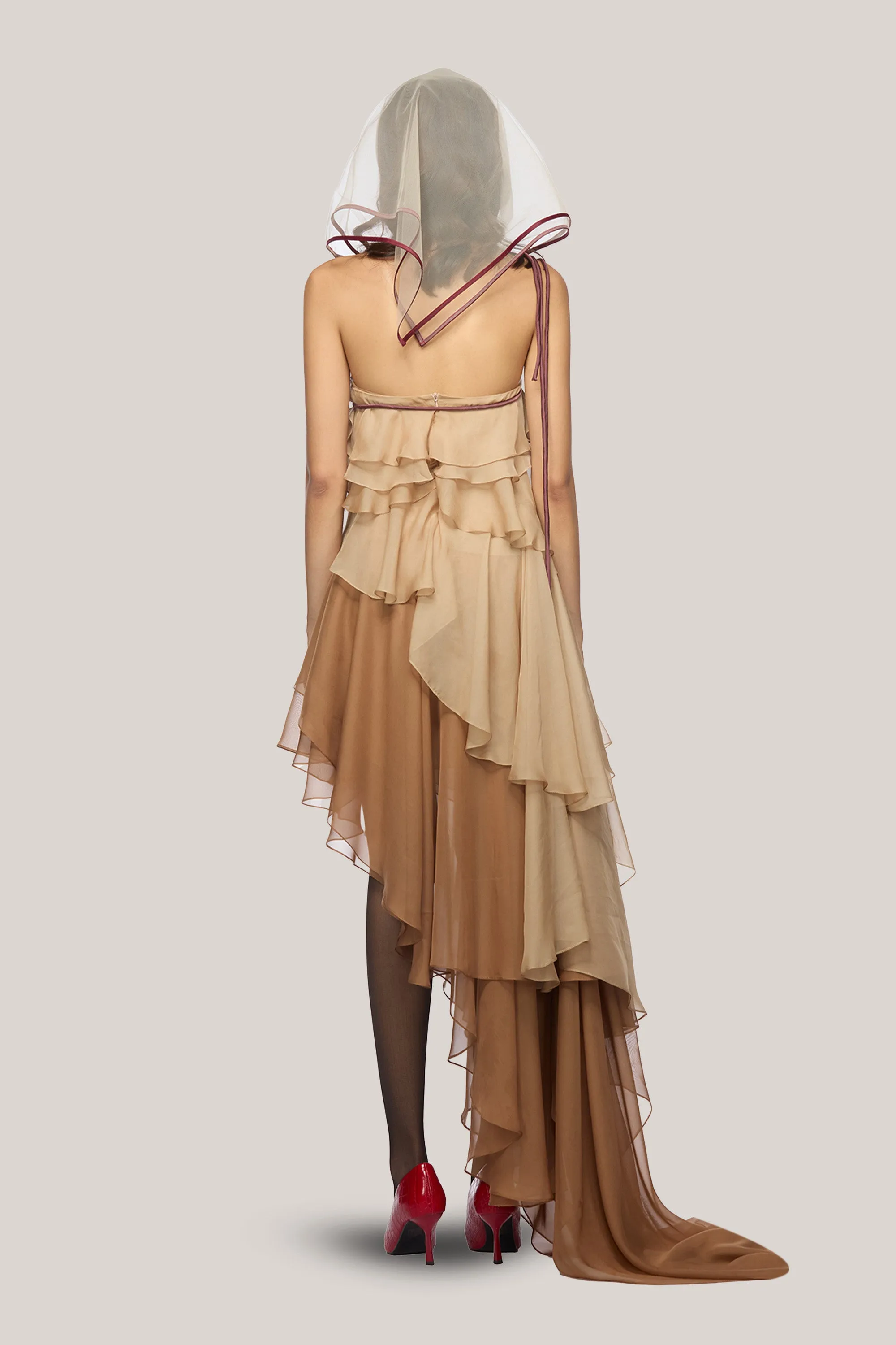 DAS LA VIE • Karina Asymmetric Layered Organza Voile High-low Dress