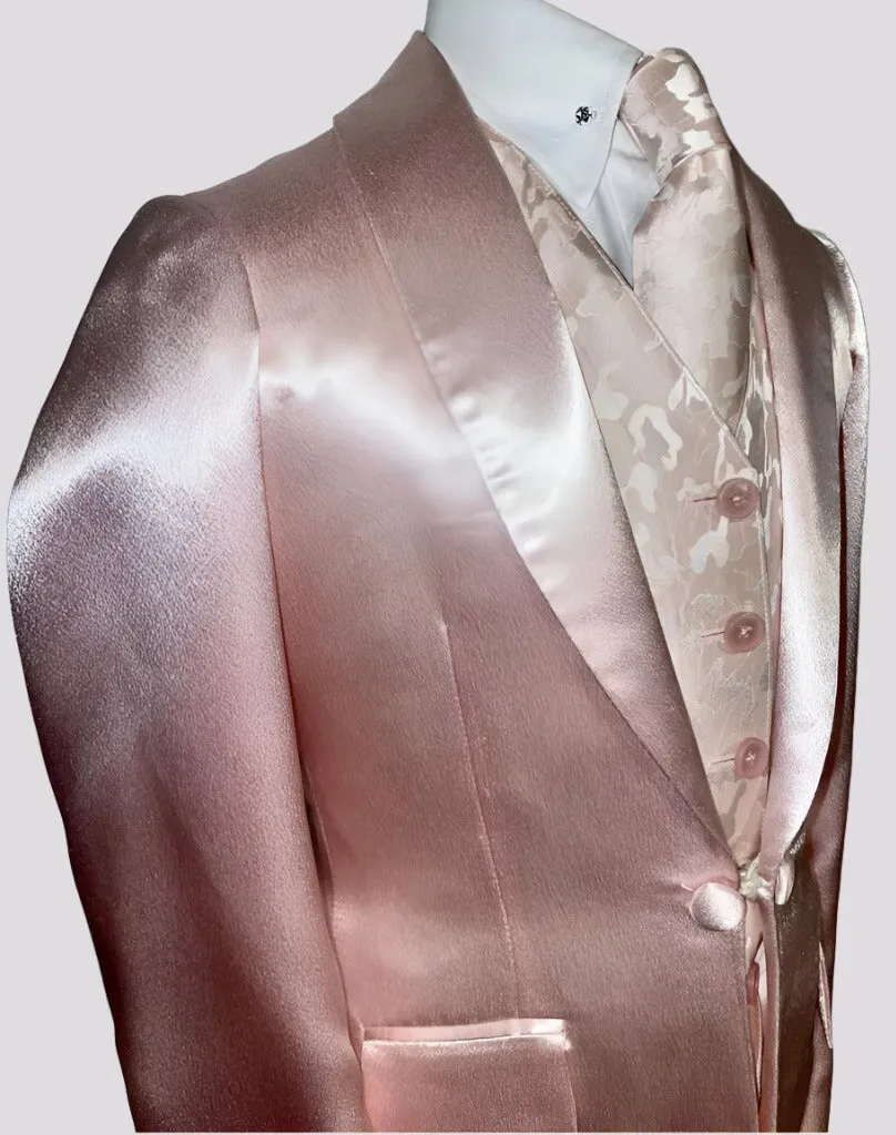 DeRegnaucourt Light Pink Satin Girls Daycoat, Vest, Shirt, and Tie Set