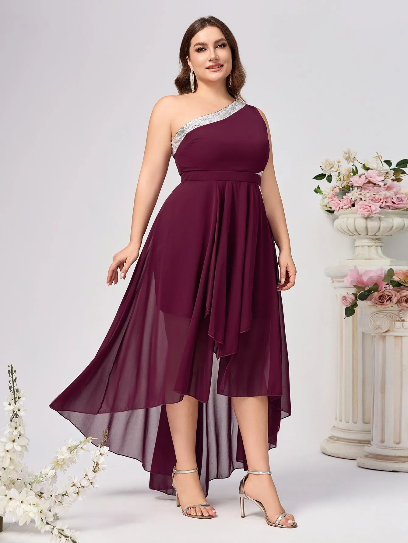 Elegant Asymmetrical One-Shoulder Dress with Flowing Layers