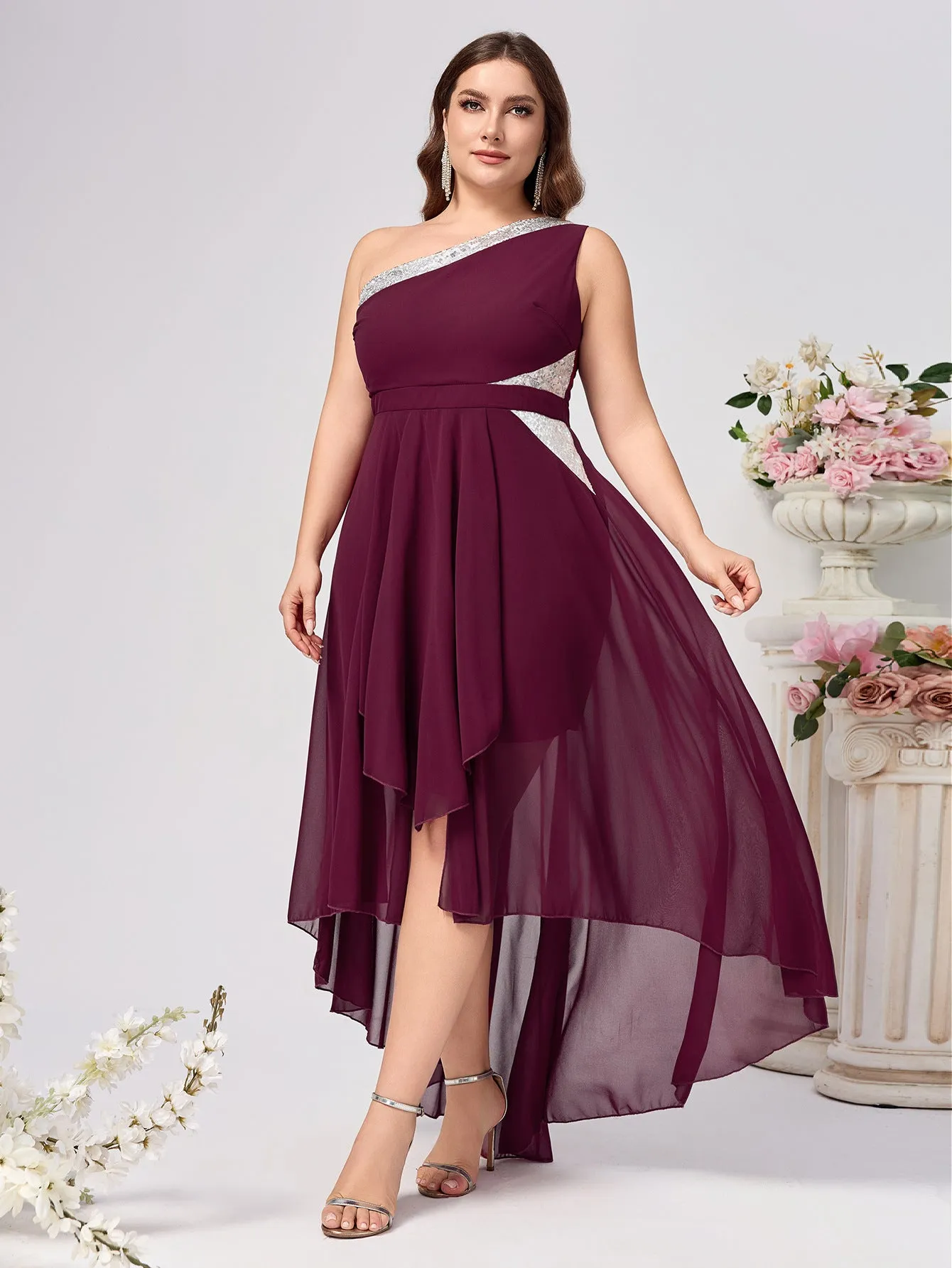 Elegant Asymmetrical One-Shoulder Dress with Flowing Layers