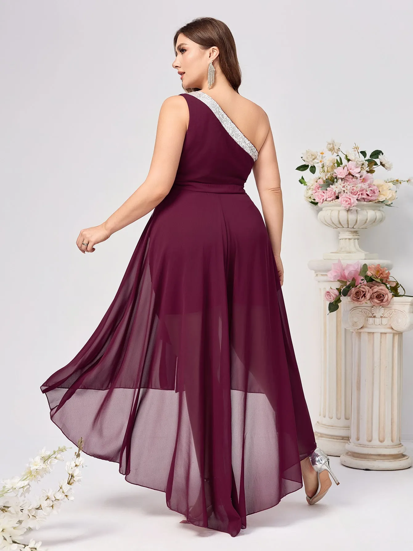 Elegant Asymmetrical One-Shoulder Dress with Flowing Layers