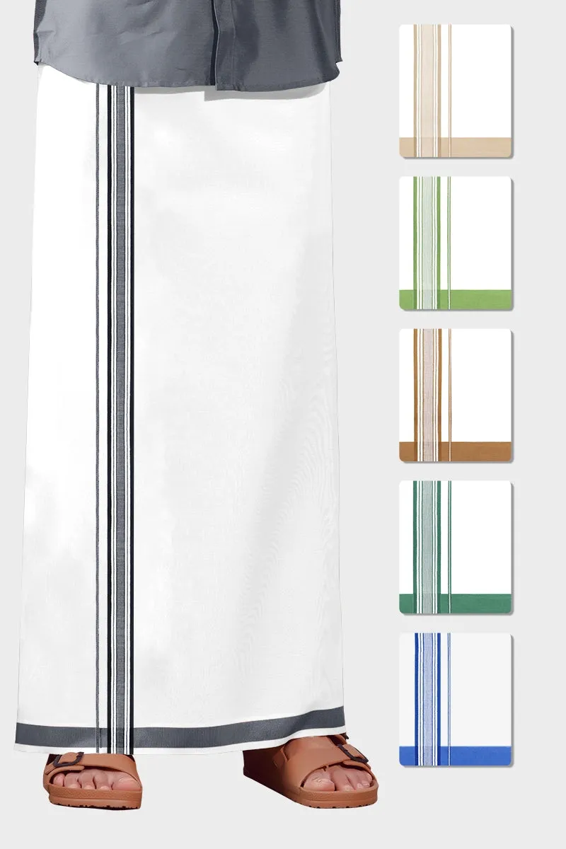 Elite Aabish - Light Green Smooth Cotton Double Layered Dhoti With Fancy Borders | Uathayam
