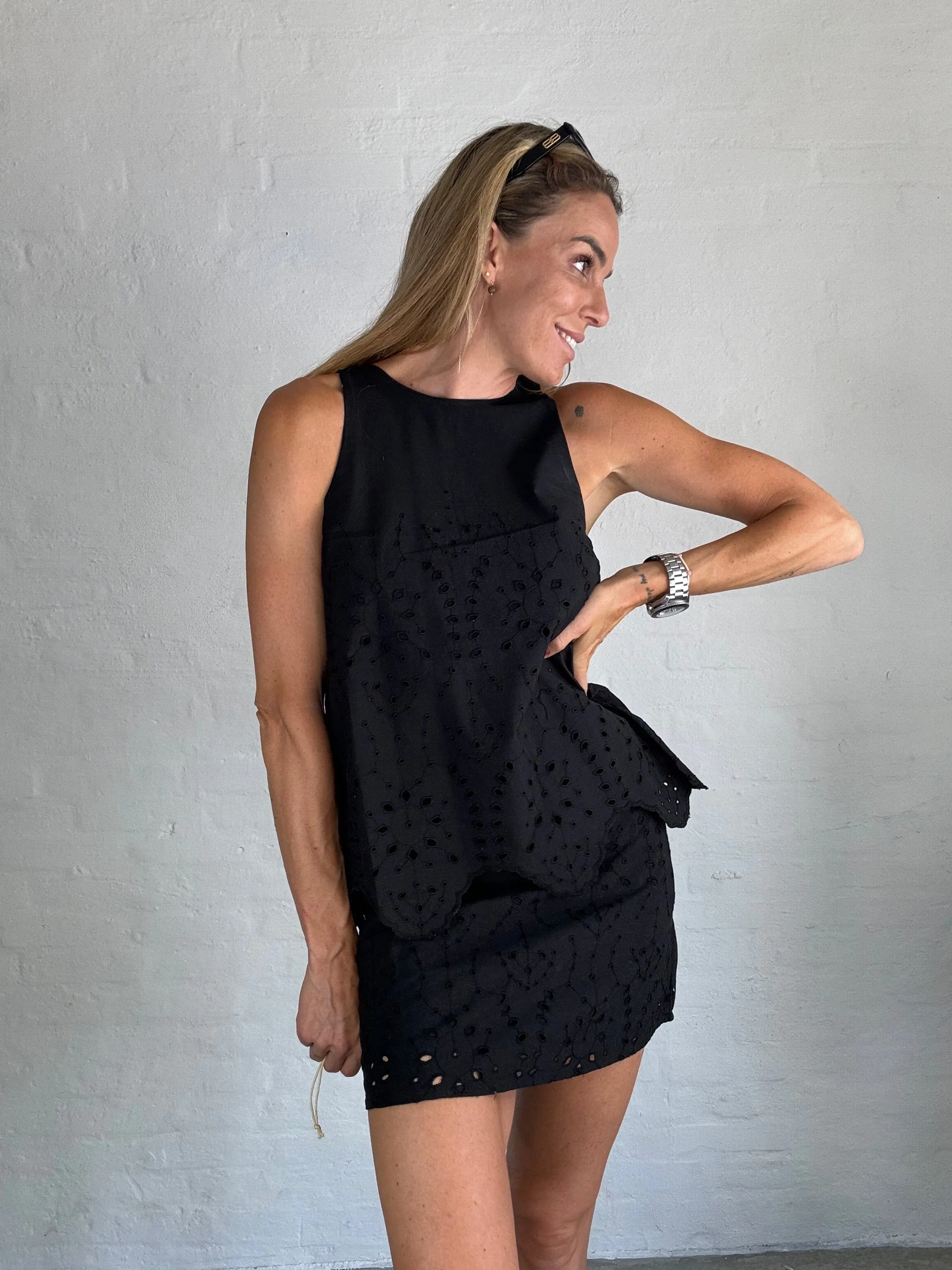 Embroidery anglaise skirt - Black - Kelli - Selected femme 