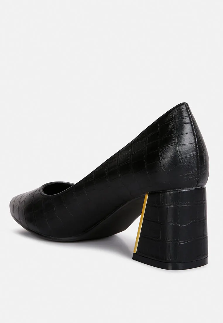 Emersyn Croc Block Heel Pump Shoes By Ruw