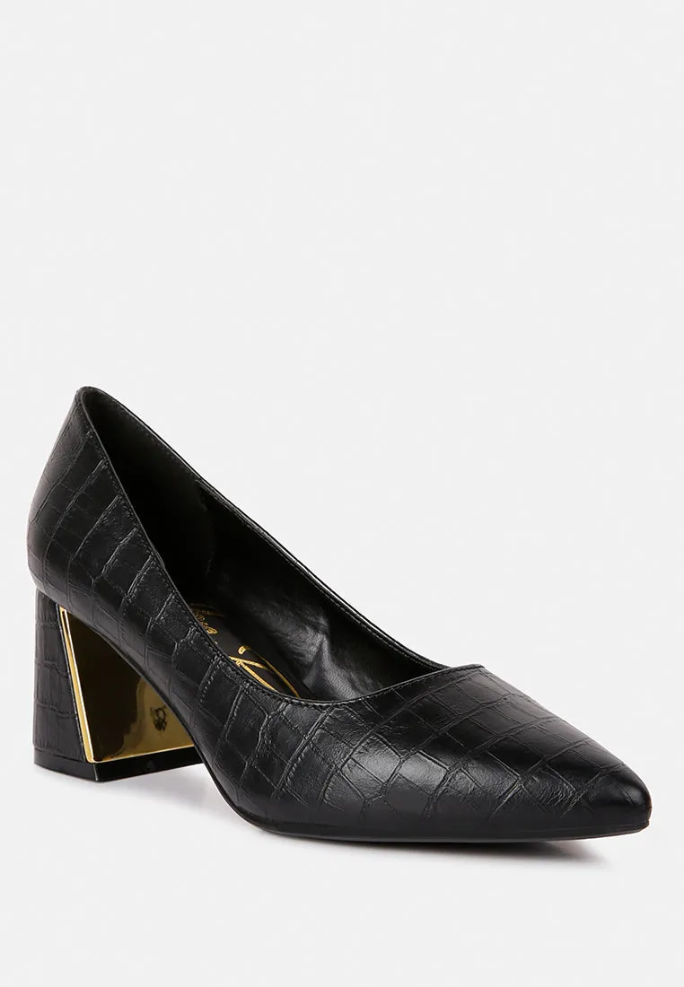 Emersyn Croc Block Heel Pump Shoes By Ruw