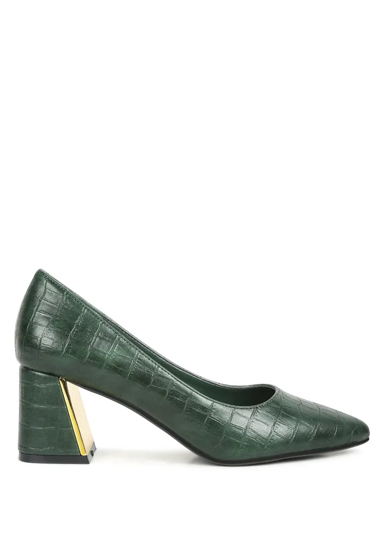Emersyn Croc Block Heel Pump Shoes By Ruw