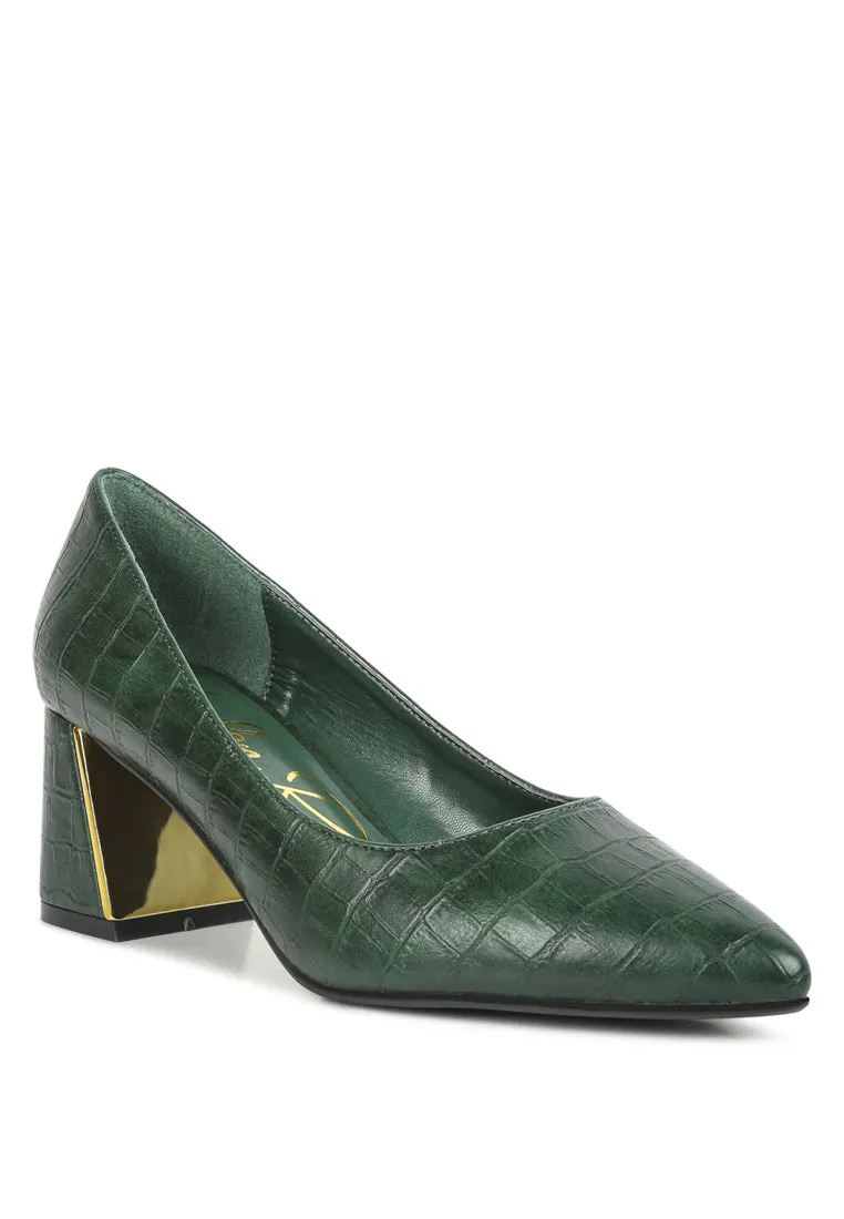 Emersyn Croc Block Heel Pump Shoes By Ruw