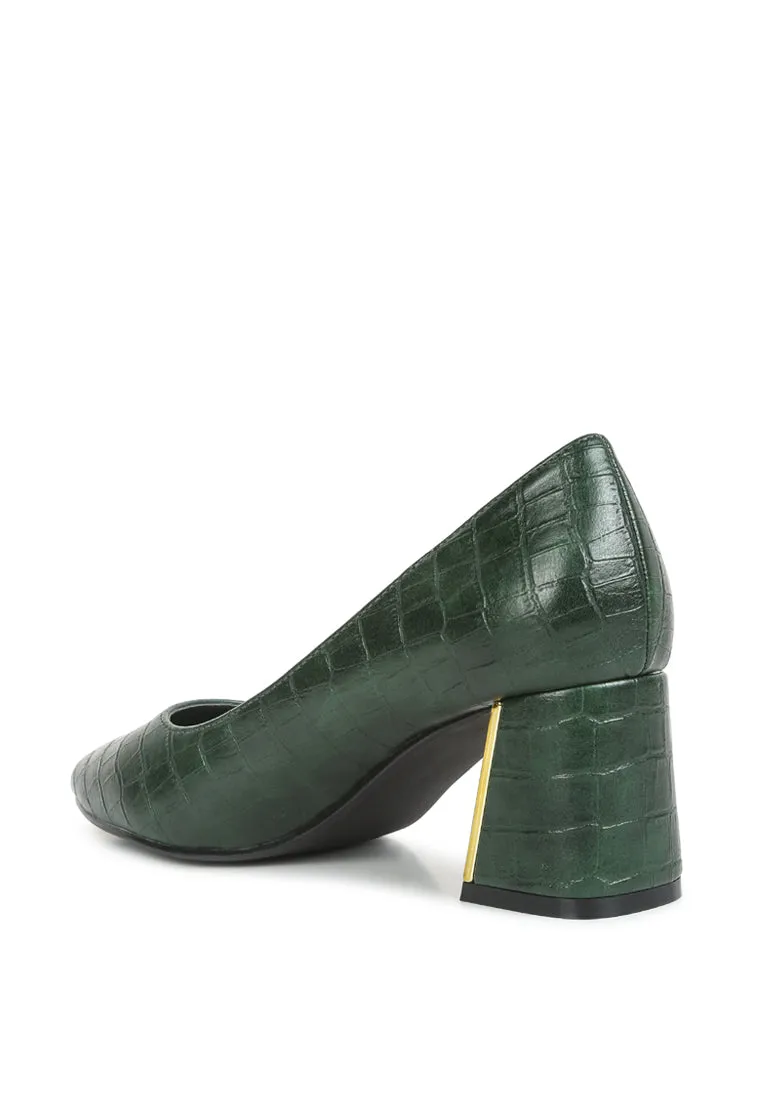 Emersyn Croc Block Heel Pump Shoes By Ruw