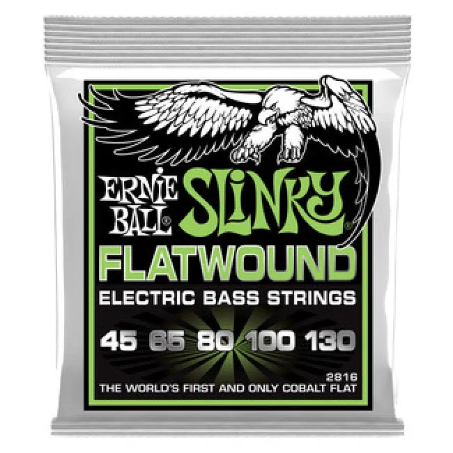 Ernie Ball 2816 Bass Guitar Strings 5-String Flatwound Regular Slinky 45-130