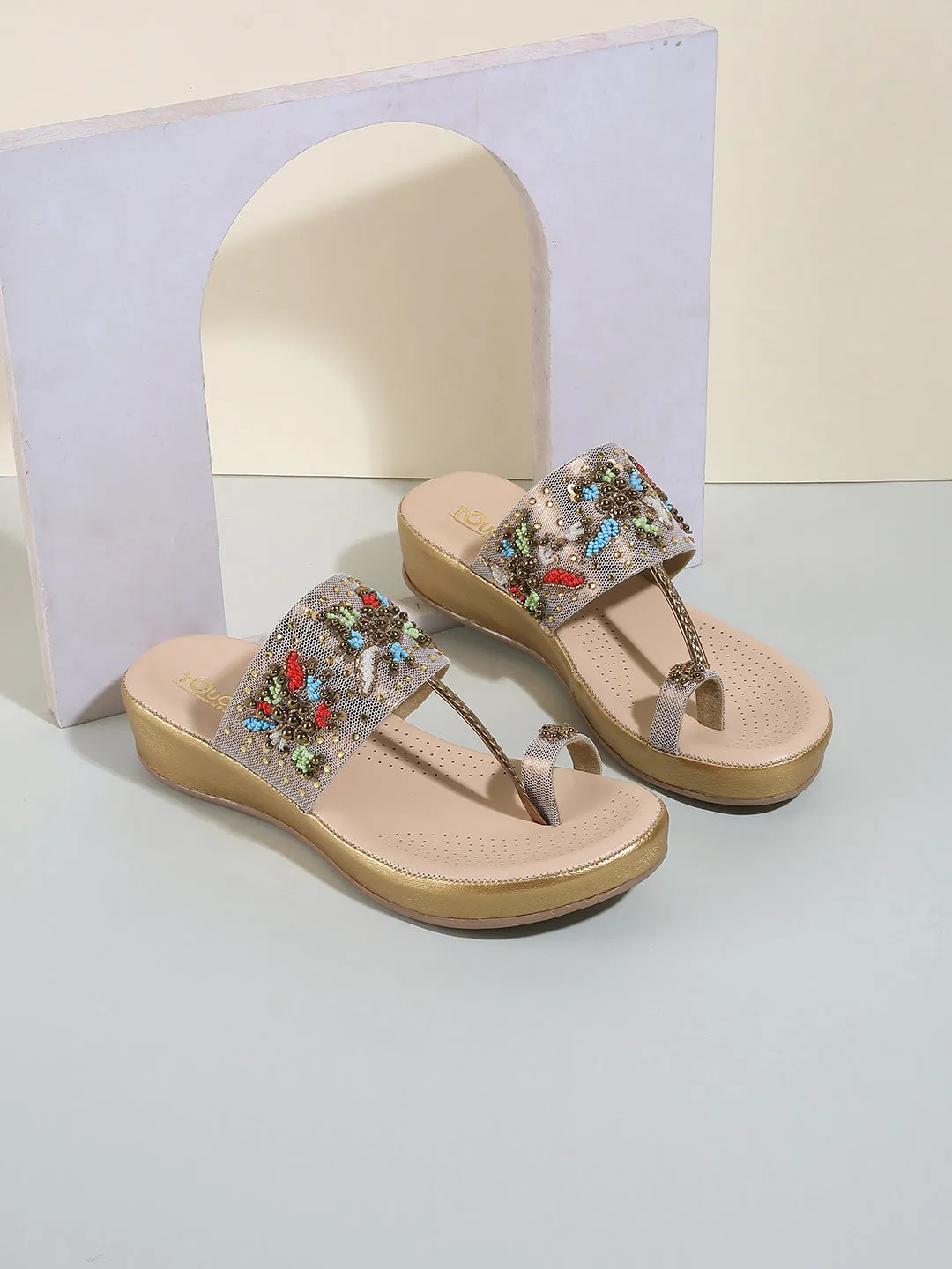 Fancy Flatform Heel V Shape Upper Synthetic Bottom Ethnic Wear Sandals