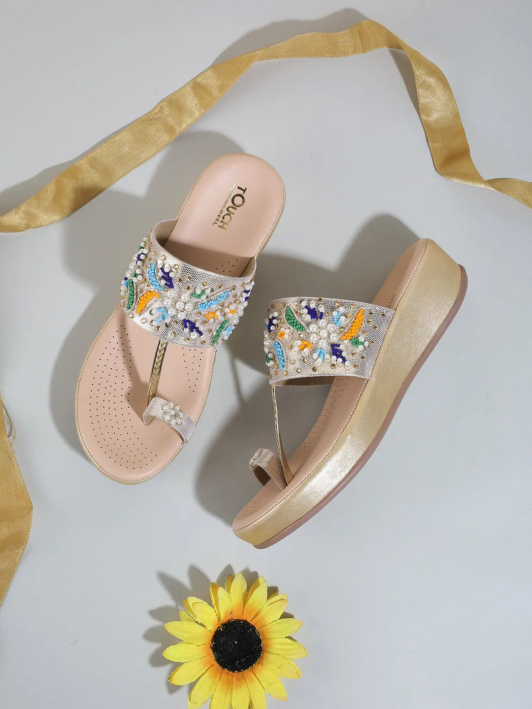 Fancy Flatform Heel V Shape Upper Synthetic Bottom Ethnic Wear Sandals
