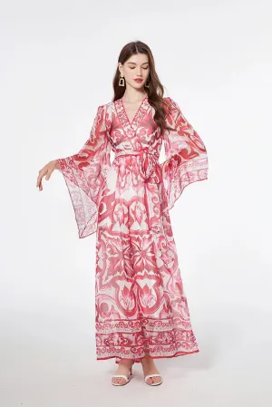 Ferina Flower Print Chiffon Flowy Maxi Dress