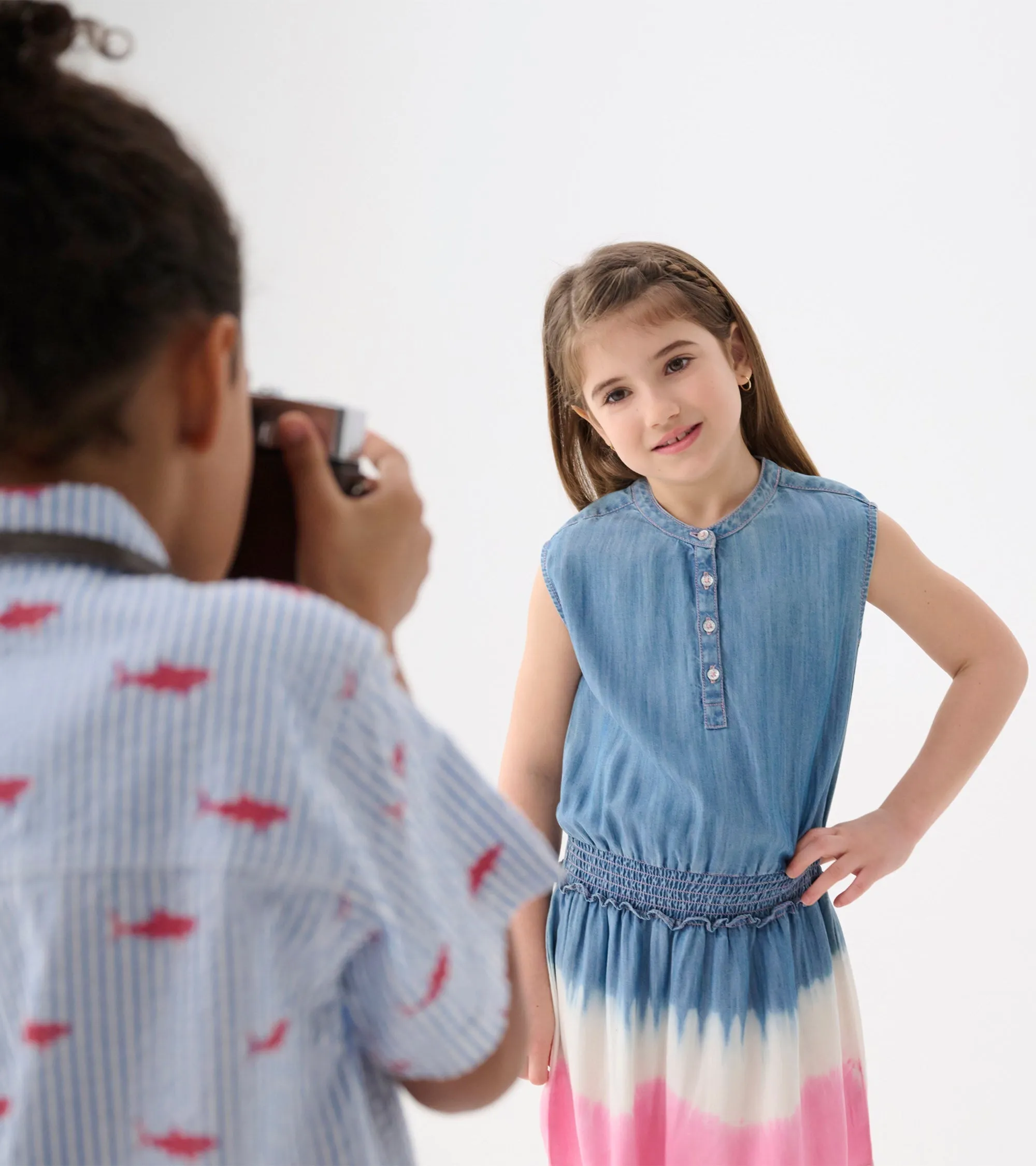 Girls Sapphire Stripes Smocked Waist Dress