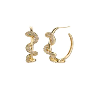 Gold Plated Trendy Snake, Serpent Micro Pave Hoop Earring