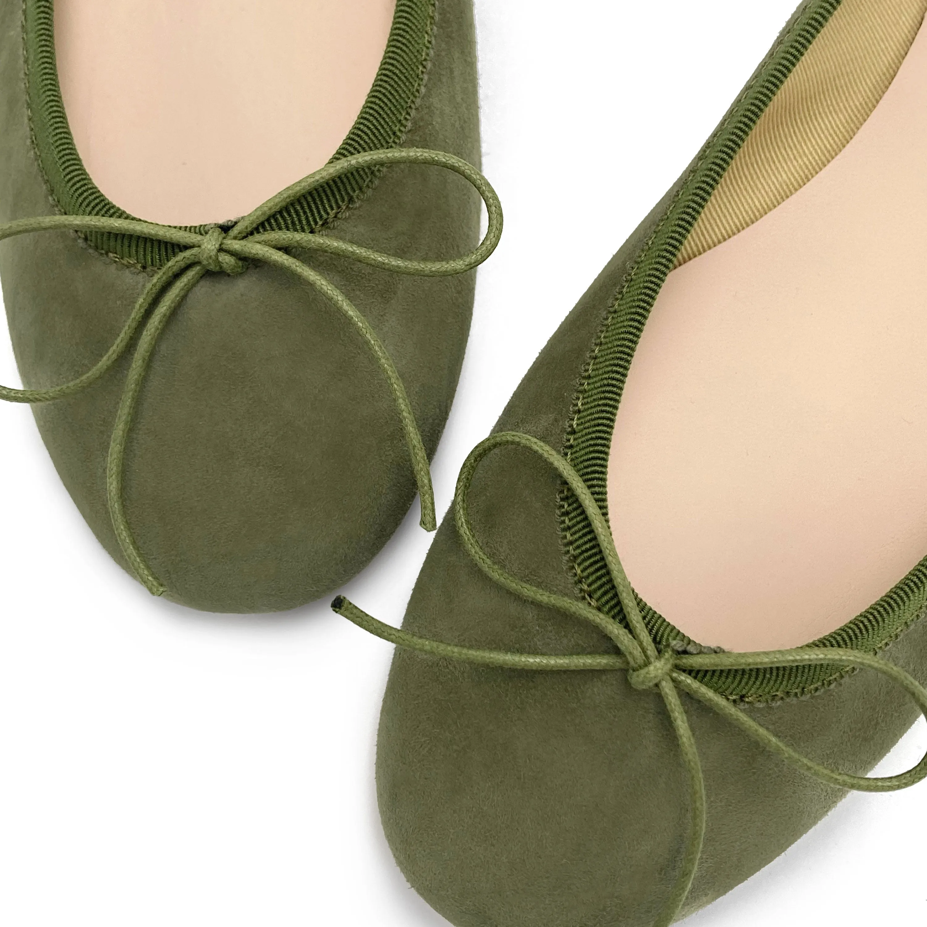 Green suede ballet flats