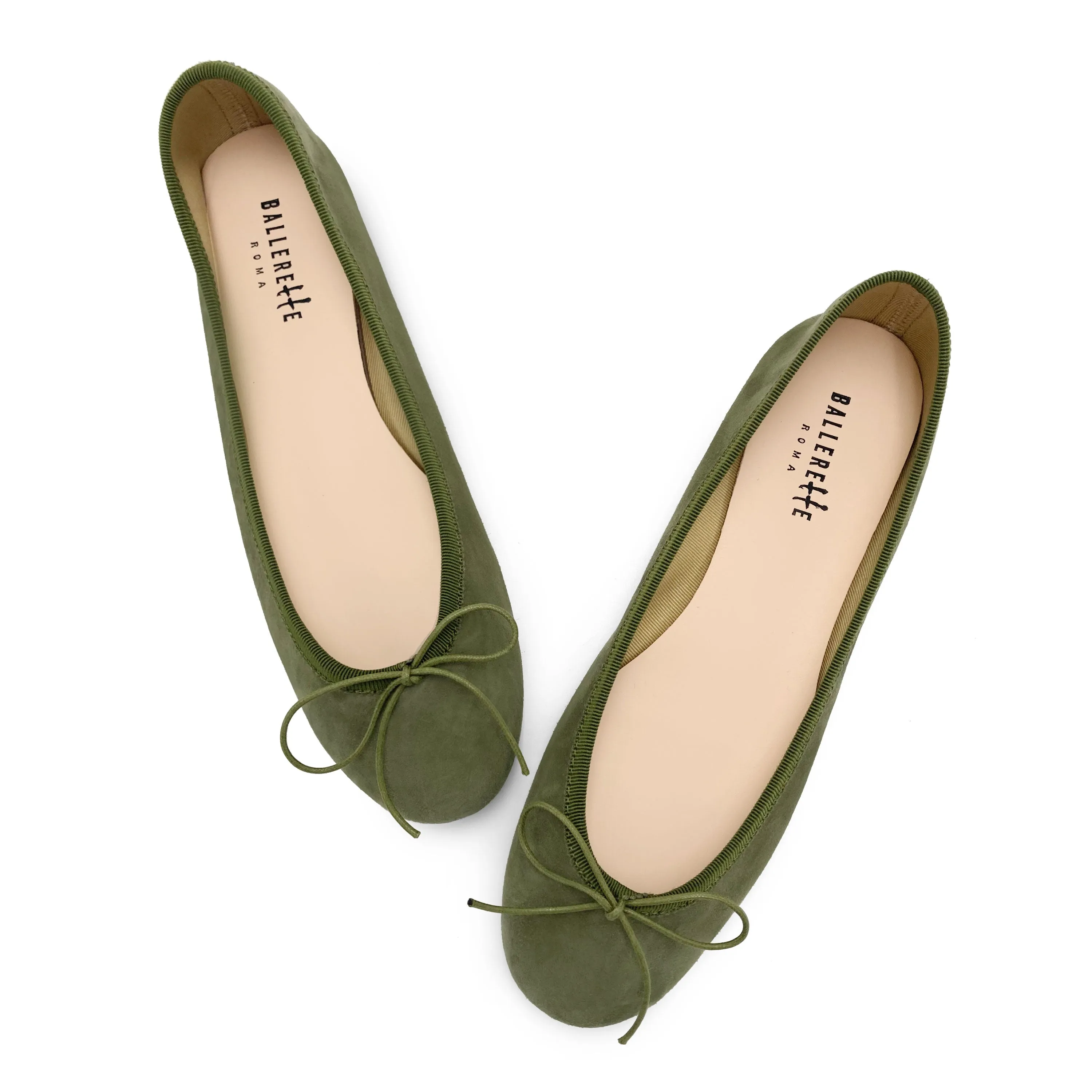 Green suede ballet flats