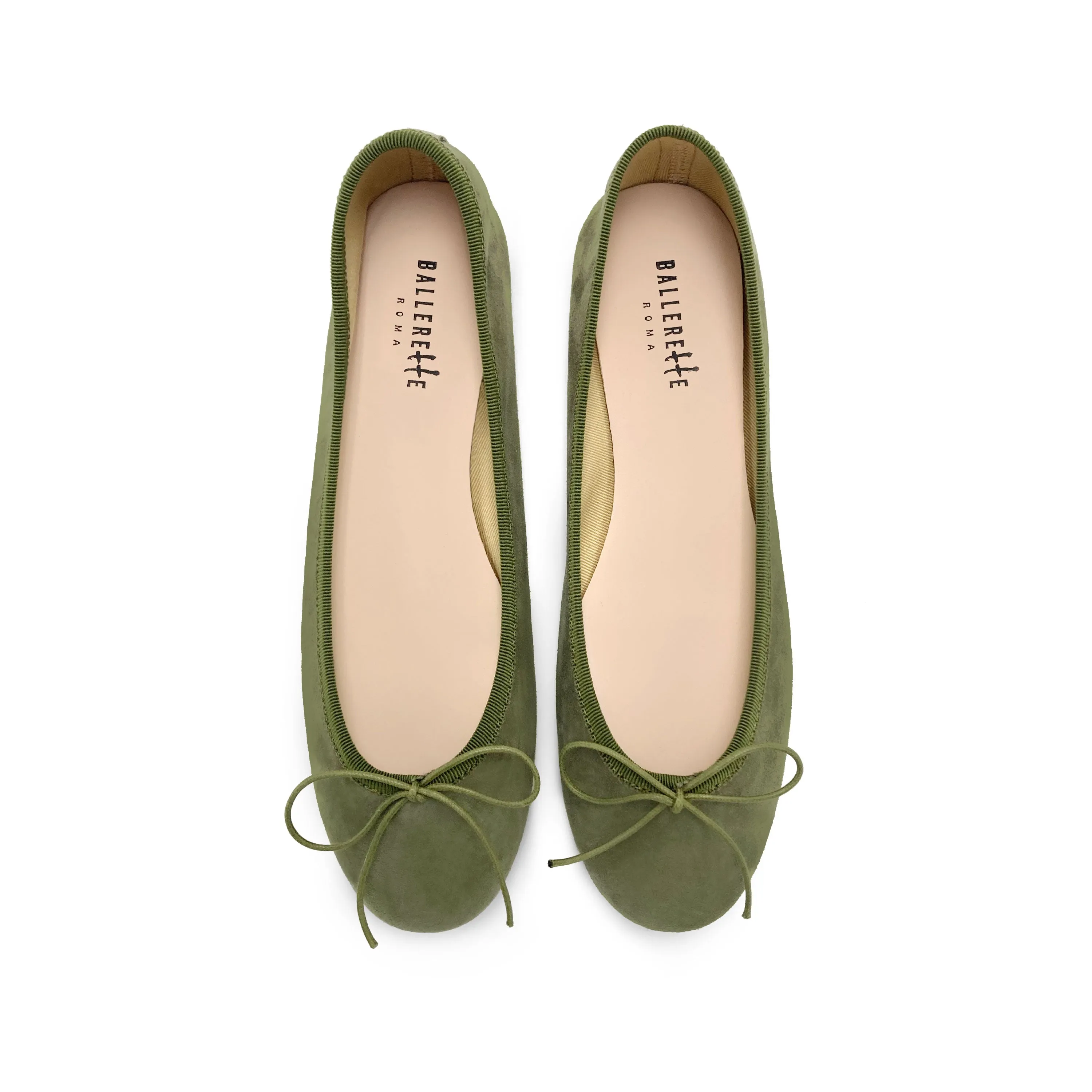 Green suede ballet flats