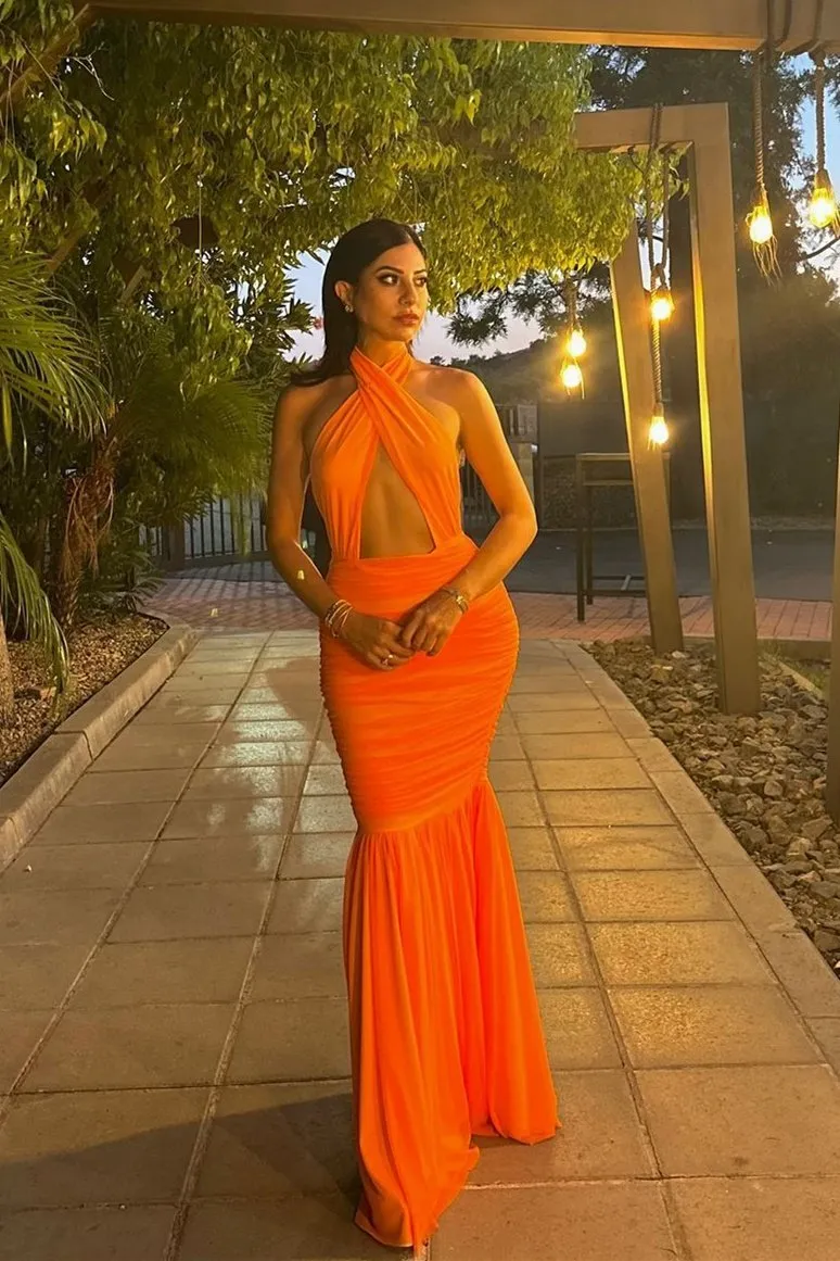 Halter Neck Floor-Length Dress with Keyhole Detail