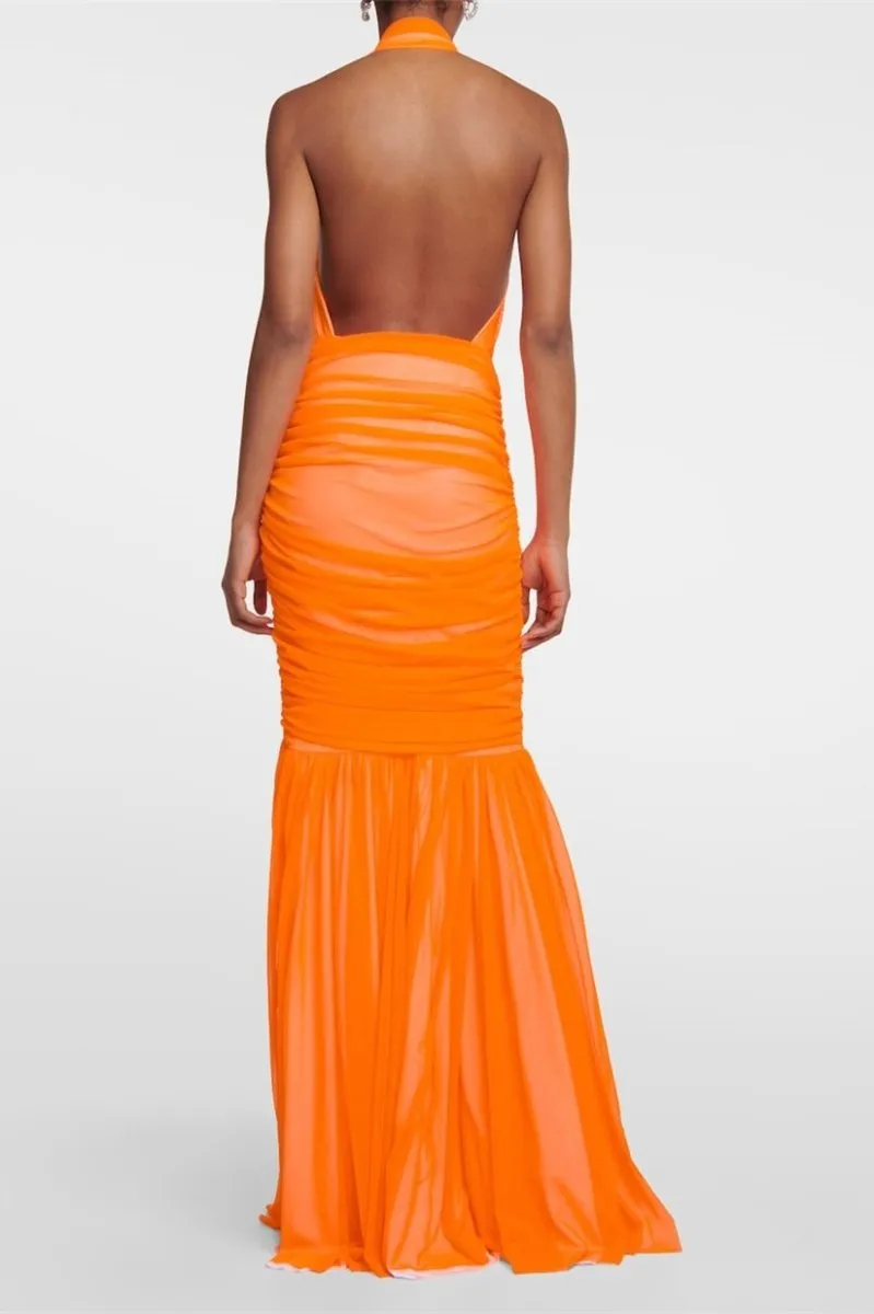 Halter Neck Floor-Length Dress with Keyhole Detail