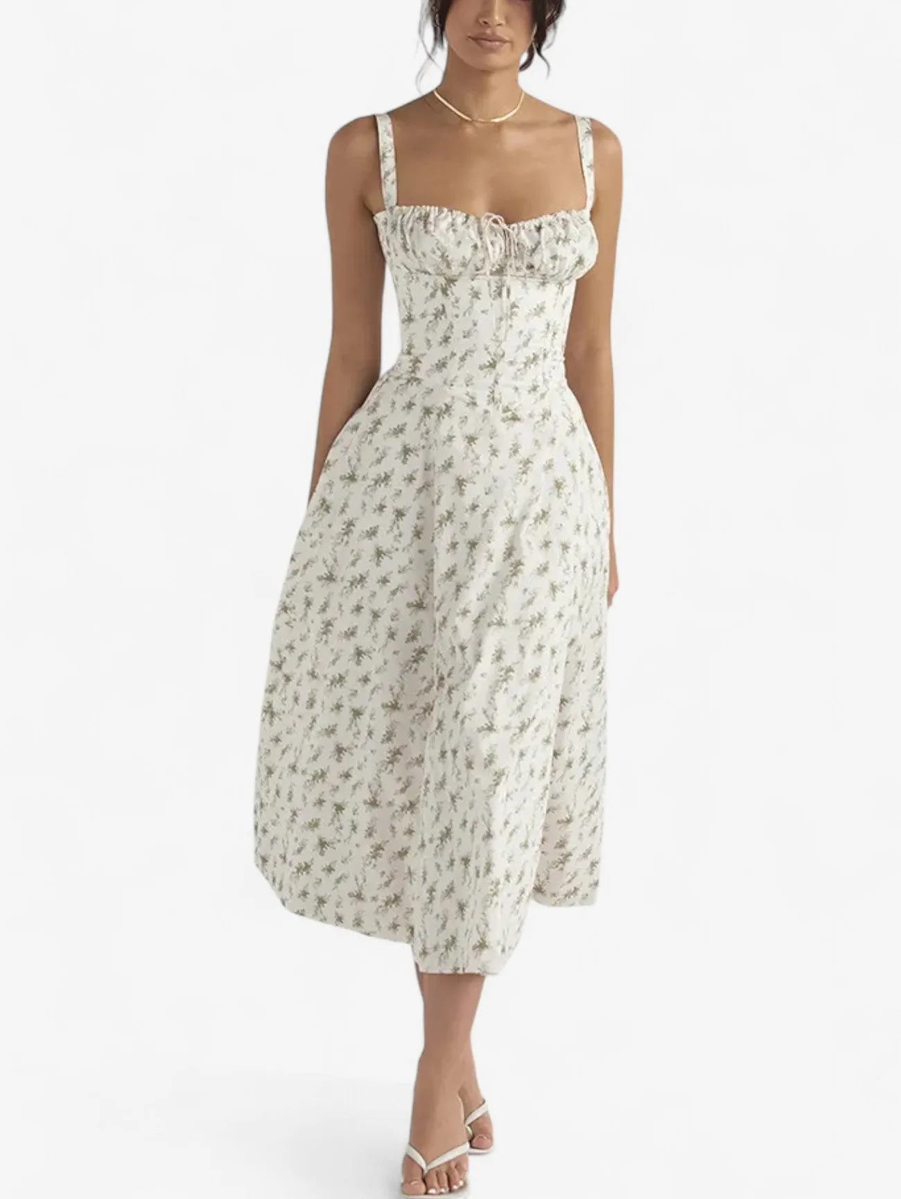 Jada | Women’s Sleeveless Corset Straps Midi Summer Dress