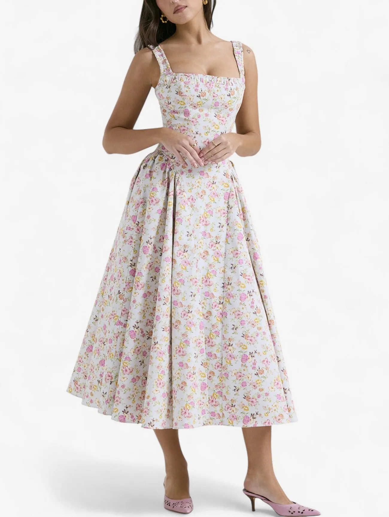 Jada | Women’s Sleeveless Corset Straps Midi Summer Dress