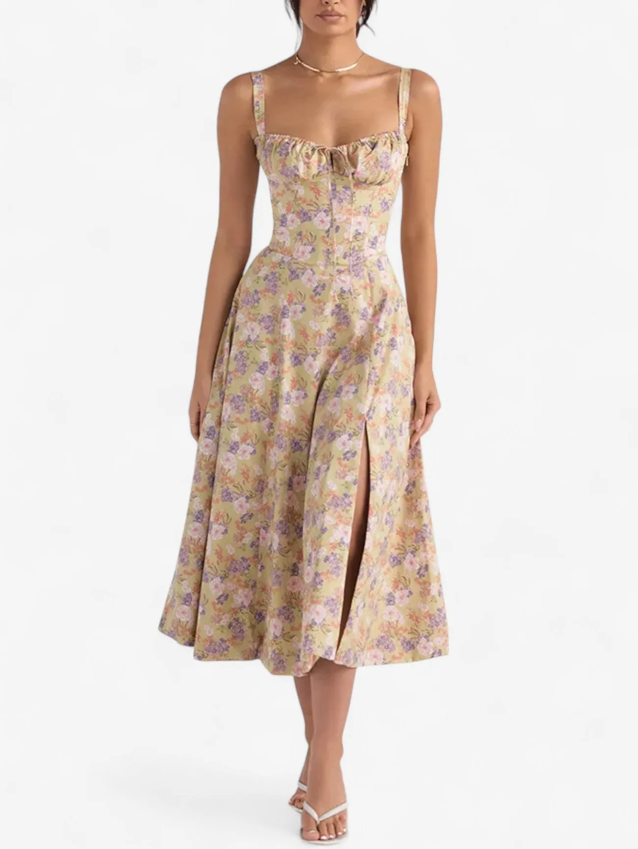 Jada | Women’s Sleeveless Corset Straps Midi Summer Dress