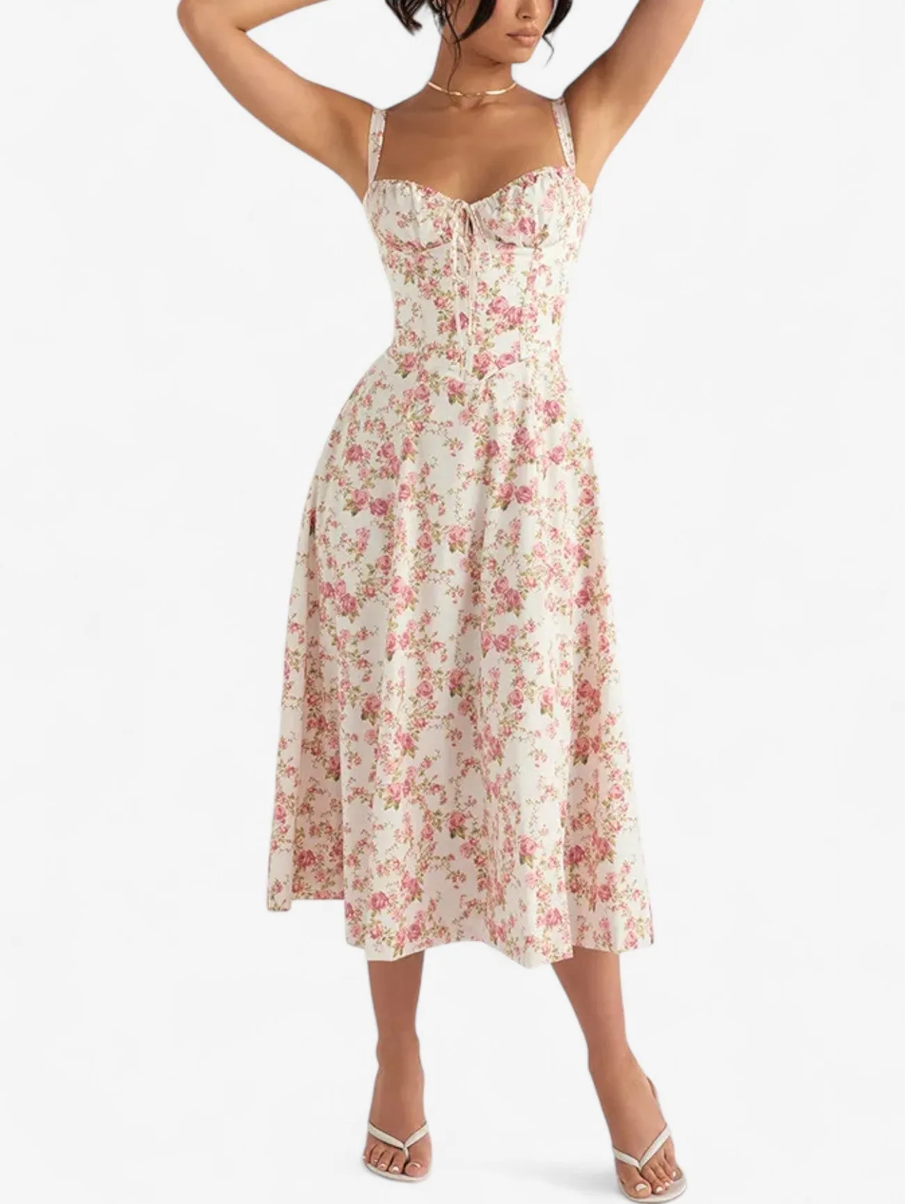 Jada | Women’s Sleeveless Corset Straps Midi Summer Dress