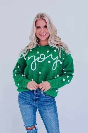 Joy Embroidered Pom Sweater - Green