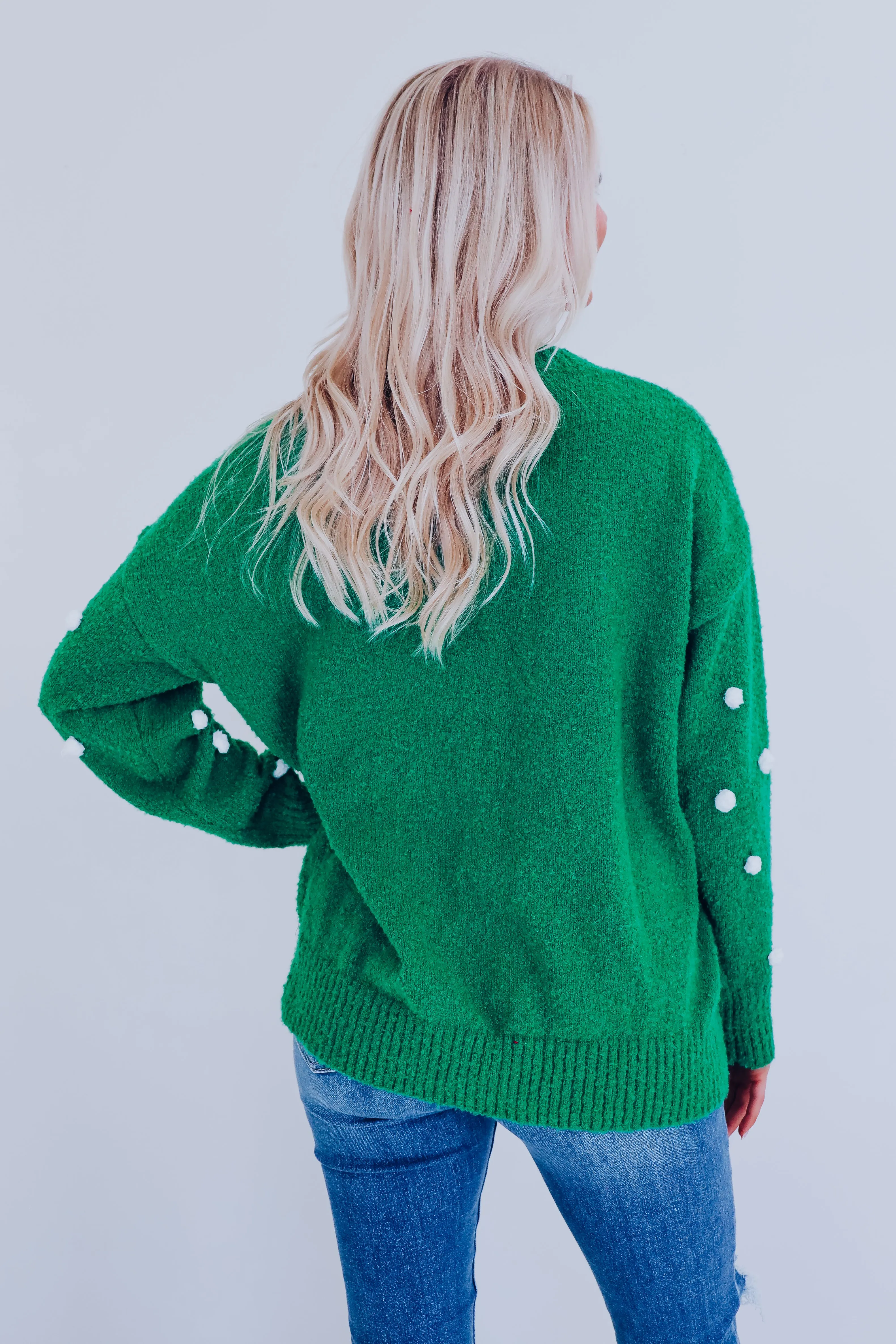 Joy Embroidered Pom Sweater - Green