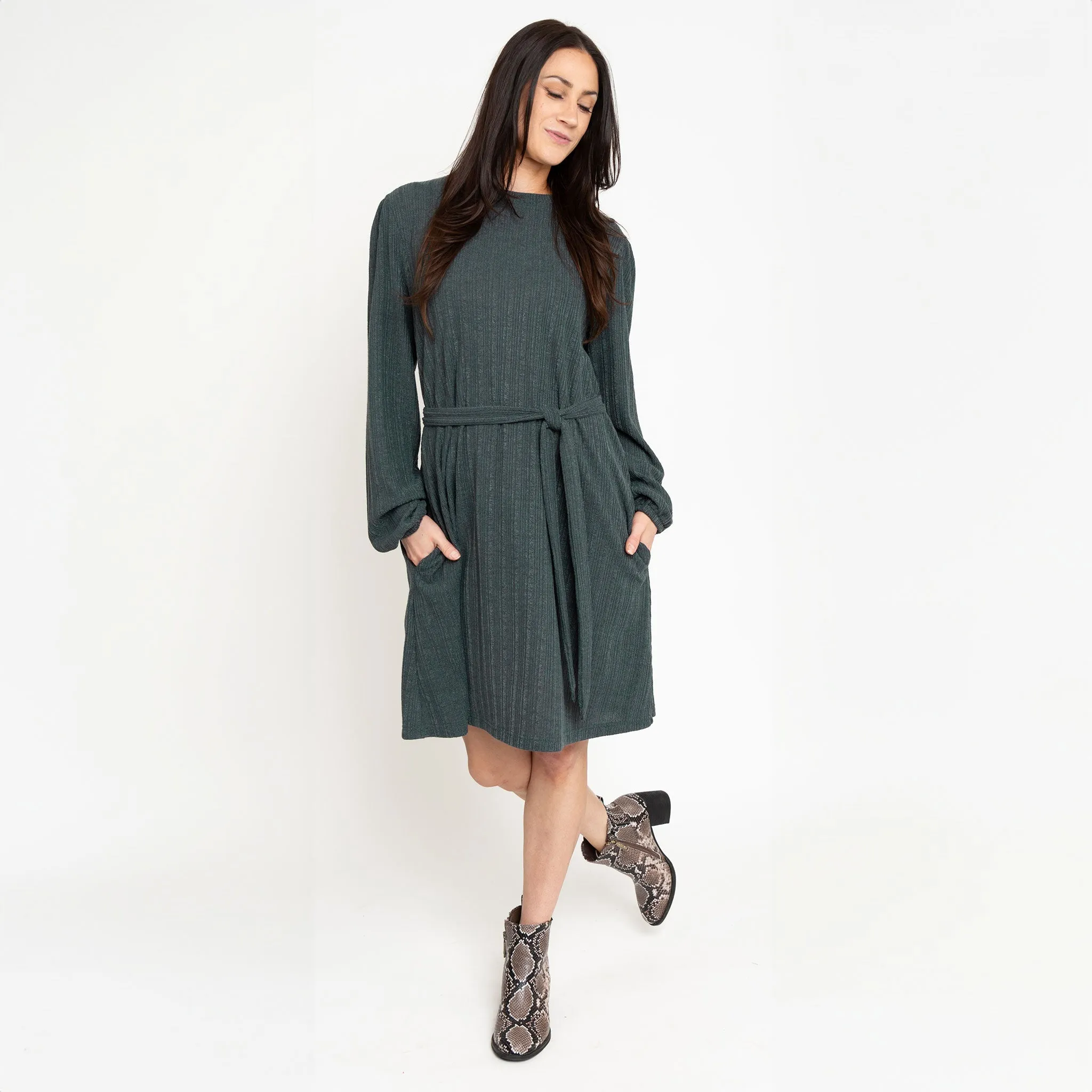 Kyle Ribbed Belted Dress