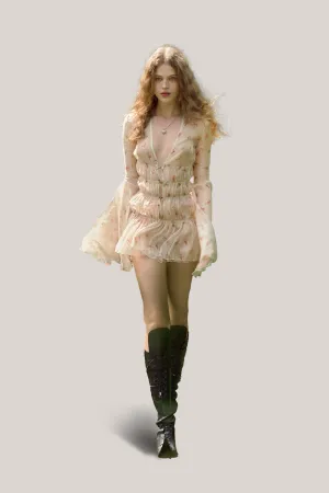 LA VIERGE • Florentine V-neck Smocking Mini Dress