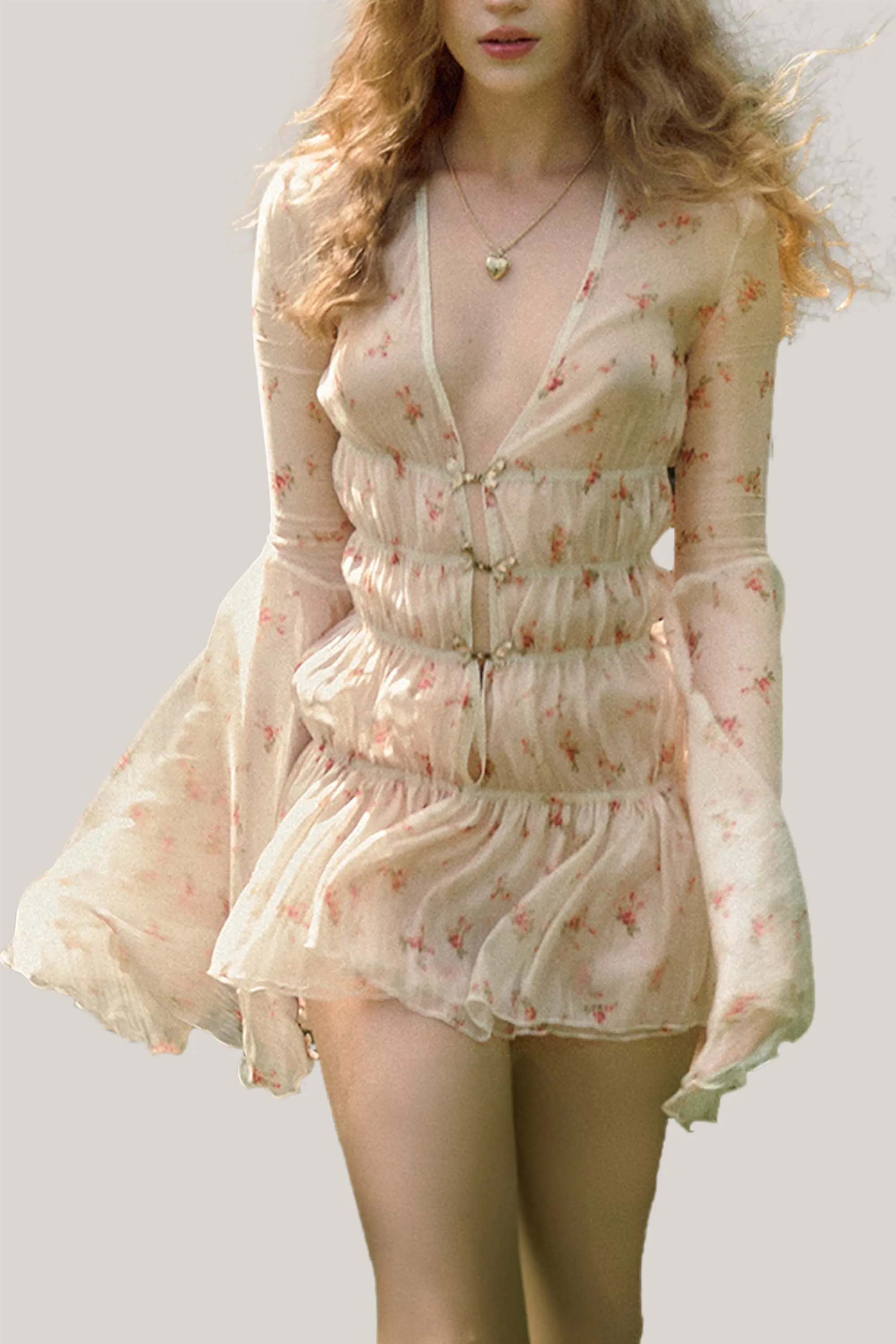 LA VIERGE • Florentine V-neck Smocking Mini Dress